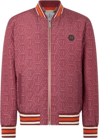 Philipp Plein Bomber Monogram - Heren - Bomber jackets - Rood - M - Polyester - Jassen