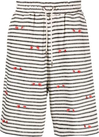 Henrik Vibskov Fringy striped shorts - men - Organic Cotton - M - Neutrals