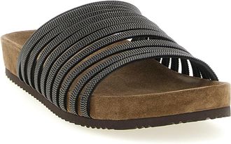Brunello Cucinelli Womens Black Lamb Leather Slides Shoe