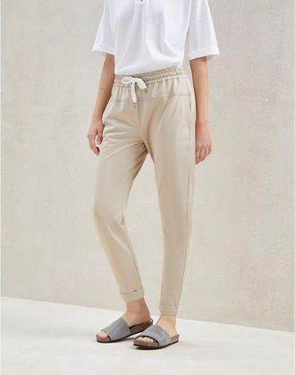 Brunello Cucinelli Almond Tailored Drawstring Trousers, Size XXL
