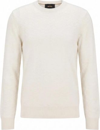 HUGO BOSS Zijde trui met jacquardpatroon - Heren - Ronde hals truien - Beige - L - Truien & Vesten