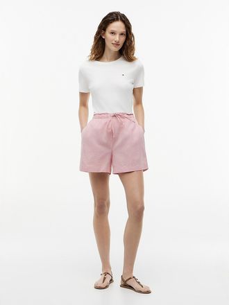 Tommy Hilfiger Womens Linen-Cotton Blend Pull-On Short - Pink - XXL