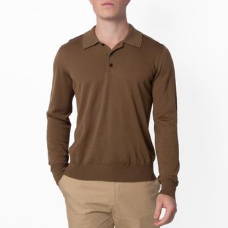 Burberry Long-Sleeved Wool Polo Shirt, Size Medium