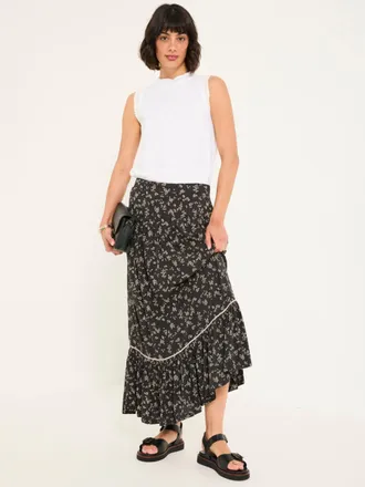 Fat Face FatFace Aurielle Black Mono Ditsy Maxi Skirt