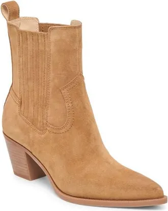 Dolce Vita Slim Pointed Toe Bootie in Pecan Suede at Nordstrom, Size 5.5