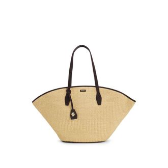 BOSS Raffia tote bag with leather trims