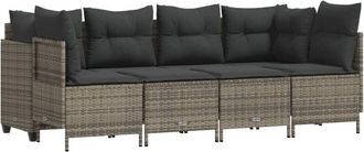 vidaXL Vidaxl - Juego De Sof&aacute;s Jard&iacute;n Con Cojines 5 Pzas Rat&aacute;n Sint&eacute;tico Gris