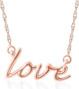 Pompeii3 14K Rose Gold Love Script Pendant Necklace With 18 14K Rose Gold Chain