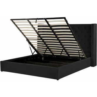 Beliani Letto contenitore velluto nero e argento 180 x 200 cm Lubbon