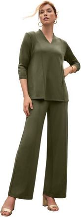 Jessica London Perfect Ease A-Line Collared Top in Dark Olive Green at Nordstrom, Size Large