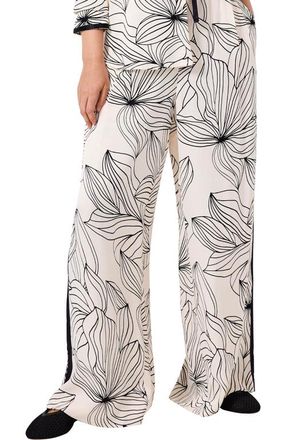 Mint Velvet Floral Print Wide Satin Trousers in Cream at Nordstrom, Size X-Large