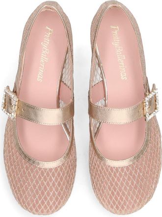 Pretty Ballerinas Metallic Mesh Crystal Buckle Ballet Flat in Metallic Gold at Nordstrom, Size 37.5
