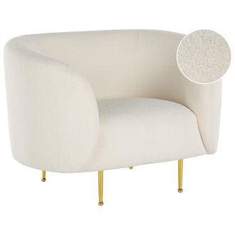 Beliani Sill&oacute;n De Poli&eacute;ster Blanco Dorado Boucl&eacute; Suave Patas Retro Glamour Loen