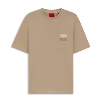HUGO BOSS Hugo Mens Dusplito Split Logo T-Shirt in Beige Cotton - Size X-Large