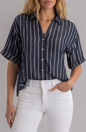Kut from the Kloth Brenda Stripe Button-Up Shirt in Indigo/White at Nordstrom, Size X-Small