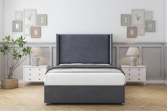 Comfort Beds Madrid Plush Divan Base No Drawers - 54 Wingback in Dark Grey | Size: Small Single
