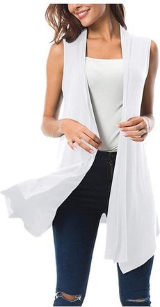 Generic Sleeveless Cardigan for Women Thin | Lightweight Summer Cardigans for Women Solid Color Soft Comfy Womens Cardigans White Cotton Elegant Breathe Women
