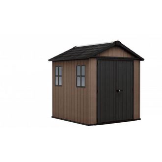 Keter Caseta De Jard&iacute;n De Resina Evotech+, 223 X 230 Cm, Con Suelo Y Puerta Doble, Carga De Nieve De 150 Kg/m&sup2;, Newton Plus 757/775, Marr&oacute;n, Keter