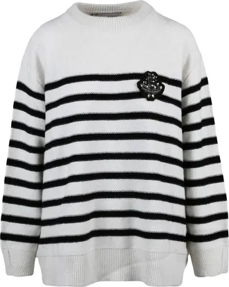 Ermanno Scervino Crew Neck Sweater With Rhinestone Detail And Striped Design
