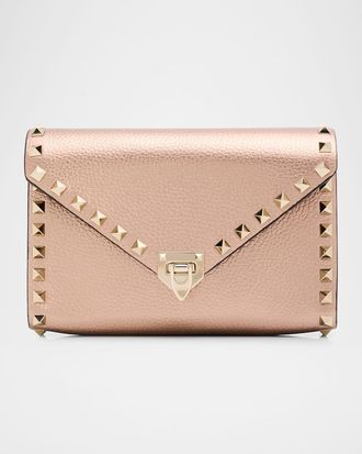 Valentino Garavani Rockstud Metallic Calfskin Leather Mini Clutch Bag