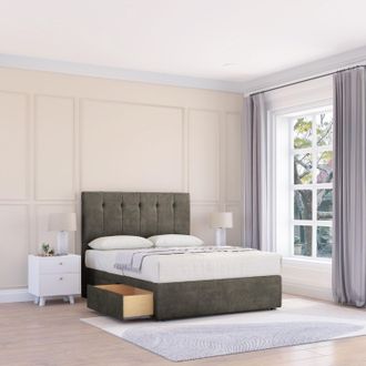 Sloomy Highbury Dumfries Bed Set With 2 Drawers, Mattress & 26 Headboard in Dark Grey | Size: Super King