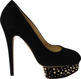 Charlotte Olympia Pre-owned Womens Dolly Studs Embellished Pumps in Black Suede - Size 38.5 EU/IT