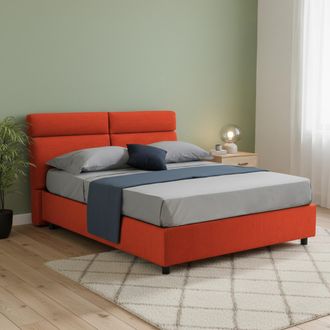 Dmora Cama Matrimonial Alcatron, Desenfundable, Con Almacenamiento Made In Italy, Tama&ntilde;o Colch&oacute;n 160x190 Cm, Naranja