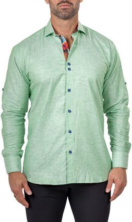 Maceoo Eins Marthy Contemporary Fit Button-Up Shirt in Green at Nordstrom, Size 4