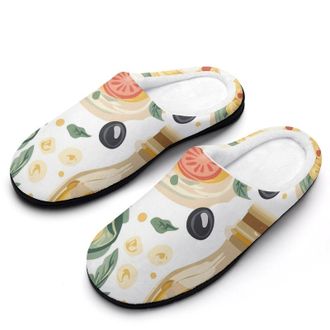 Generic Cute Italian Food And Pasta Mens Slippers Slip On Comfortable Fleece Cotton House Shoes Winter