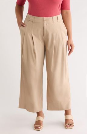 Liverpool L.A. Pleated High Waist Ankle Wide Leg Pants in Cappuccino at Nordstrom, Size 16W