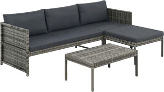 vidaXL 3 Piece Garden Lounge Set with Cushions Poly Rattan Gray, 44480