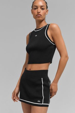 Alo | Ribbed Sweater Knit Highline Cropped Tank Top in Black/White, Size: XS