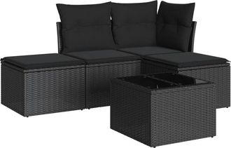 vidaXL Set De Muebles De Jard&iacute;n 5 Pzas Y Cojines Rat&aacute;n Sint&eacute;tico Negro Vidaxl