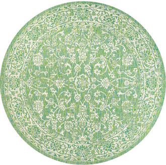 Jonathan Y Designs Tela Bohemian Textured Weave Floral Indoor/Outdoor Round Area Rug in Ivory/green at Nordstrom, Size 5Ft 0In X 5Ft 0In