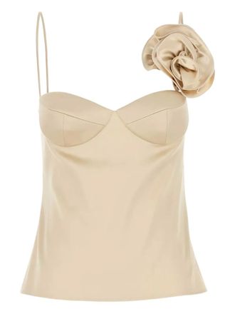 Magda Butrym rose-appliqué satin top - women - Silk/Elastane - 38 - Neutrals