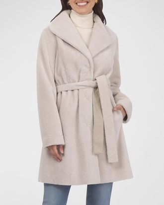 Gorski Textured Lamb Shearling Reversible Stroller Coat With Belt