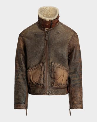 Polo Ralph Lauren Men & apos;s Shearling-Lined Leather Bomber Jacket