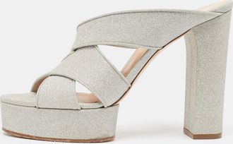 Casadei Silver Glitter Leather Slide Sandals