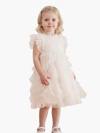 Needle & Thread Genevieve Embroidered Ruffle Baby Dress in Cream at Nordstrom, Size 18-24M