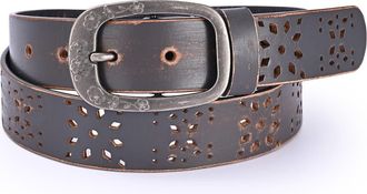 OLD TREND Blooming Genuine Leather Perforated Floral Vintage Belt in Grey at Nordstrom, Size Medium