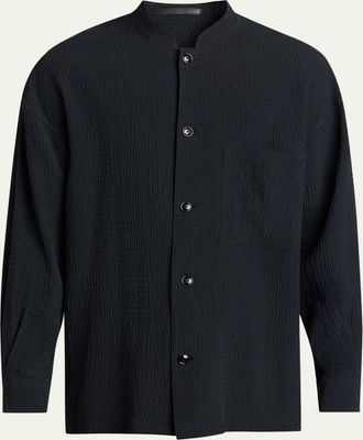 Giorgio Armani Mens Seersucker Band-Collar Guru Shirt