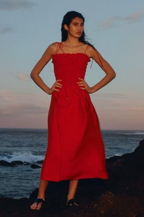 H&M Smocked-bodice tie-strap dress in Bright Red at Nordstrom, Size Xx-Large