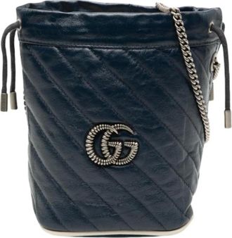 Gucci Pre-owned Bucket Bags, female, Blue, Size: ONE SIZE Pre-owned Quilted Bucket Bag