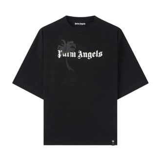 Palm Angels T-shirt Regular con Palma Spazzolata - - Tops - Uomo - Nero - M