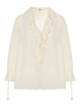 Chlo&eacute; V-NECK RUFFLE TOP IN CR&Ecirc;PE DE CHINE - Chloe - Woman