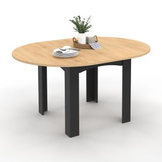 IDMarket Dona Tavolo Da Pranzo Rotondo Allungabile 4-8 Persone Piano Effetto Faggio Nero 120-160 Cm