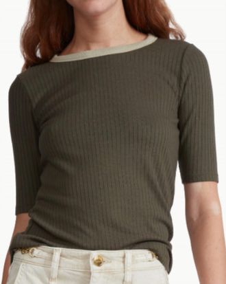 Rag & Bone The Knit Contrast Ringer Tee In Dark Olive
