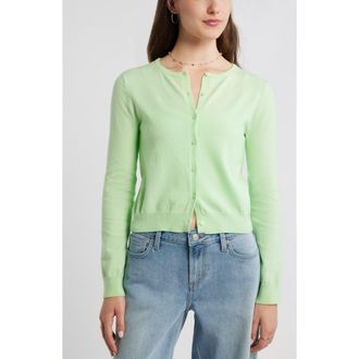 BP. Crewneck Cotton Blend Cardigan in Green Patina at Nordstrom, Size Xx-Small