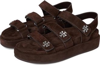 Tory Burch Kira Triple Strap Sport Sandals Womens Sandals Dark Cocoa/Silver : 10.5 M, Suede