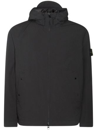 Stone Island Minimalist Black Jacket with Adjustable Hood and Front Zipper
